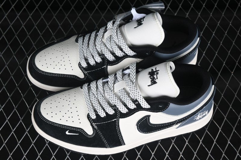 Nike Air Jordan 1 Low OG SP AJ1 Stussy Collaboration Black Grey Blue Black Swoosh Low Top Casual Sneakers - XX3318-502