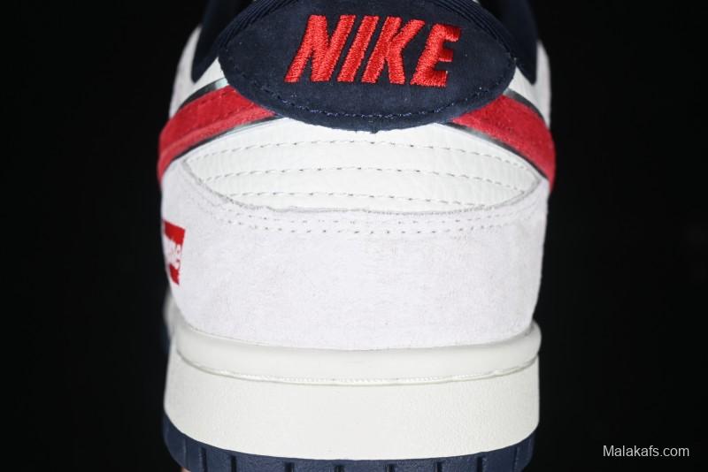 Nike SB Dunk Low Supreme Collaboration - Grey Pig Suede with Red Swoosh Anniversary Custom Edition Low-Top Casual Skate Shoes - CH8311-232