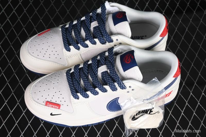 Nike SB Dunk Low Supreme Collaboration - Off-White 3D Navy Swoosh Anniversary Custom Low-Top Casual Sneakers - FC1688-204