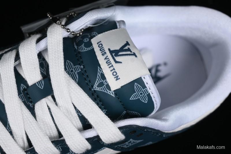 Nike SB Dunk Low LV Collaboration - Dark Blue Print Anniversary High-End Custom Low-Top Casual Sneakers - DQ1098-363