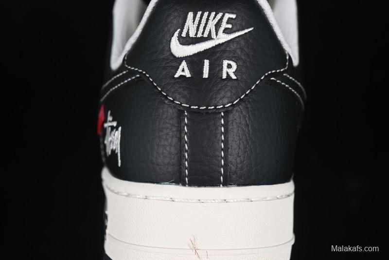 Nike Air Force 1 '07 Low Stussy Supreme Collaboration Dual-Tone Black Red Logo Low-Top Casual Sneakers - HH7518-043