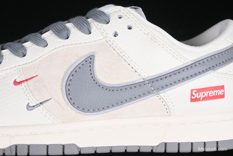 Nike SB Dunk Low Supreme Collaboration Grey Swoosh Double Mini Swoosh Anniversary Custom Low-Top Casual Sneakers - XX2025-688