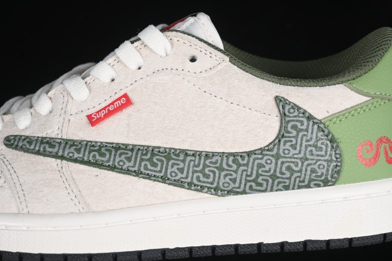 Nike Travis Scott x Fragment Design x Air Jordan 1 Low OG SP AJ1 Snake Year Limited Edition Low-Top Casual Sneakers - DM7866-075