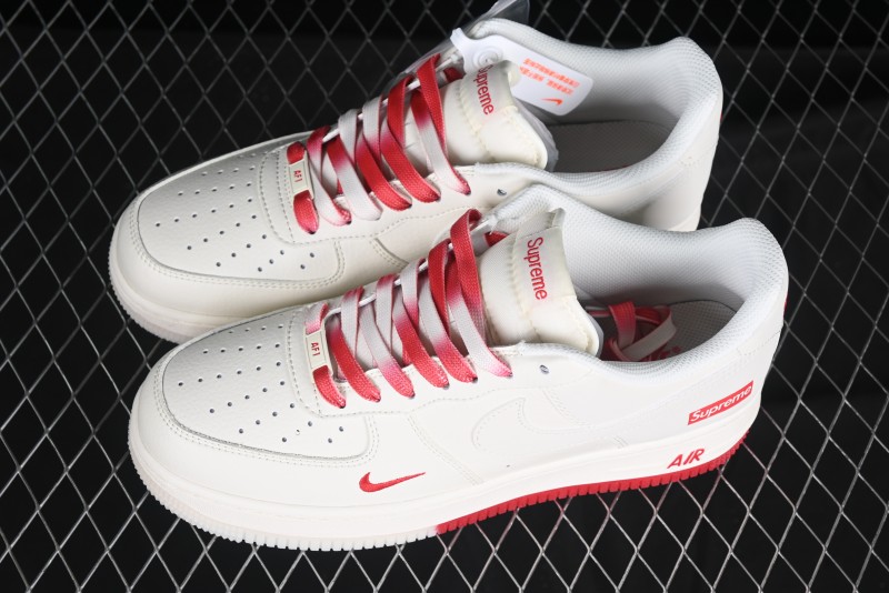Nike Air Force 1 '07 Low Supreme Collaboration Beige Red Color Block Low-Top Casual Sneakers - BB7577-216