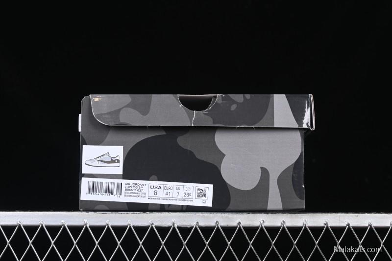 Nike Travis Scott x Fragment Design x Air Jordan 1 Low OG SP AJ1 Bape Collaboration Tea Brown Low-Top Casual Sneakers - BB6511-627