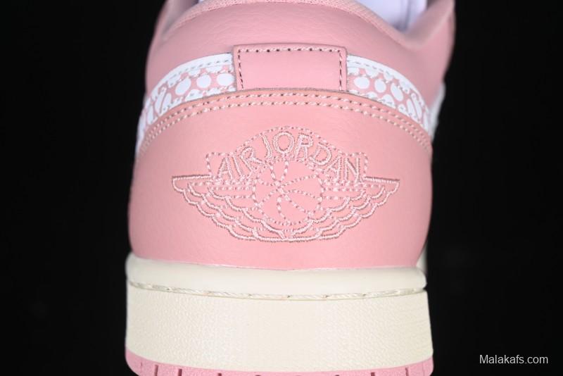 Nike Air Jordan 1 Low AJ1 Custom White Pink Low-Top Casual Lifestyle Sneakers - DC0774-162