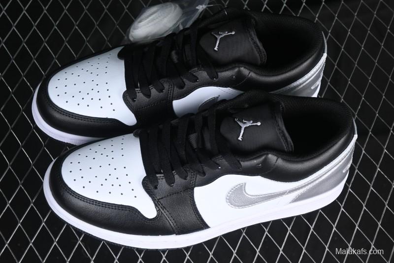 Nike Air Jordan 1 Low AJ1 Basketball Shoes in Black White Silver - 553558-131