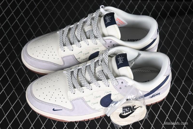 Nike SB Dunk Low Stussy Collaboration Blue Swoosh Gum Sole Anniversary Custom Low-Top Casual Sneakers - XS1086-012