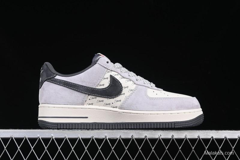Nike Air Force 1 '07 Low Stussy Collaboration Pig Skin Swoosh Logo Low-Top Casual Sneakers - XS1958-501
