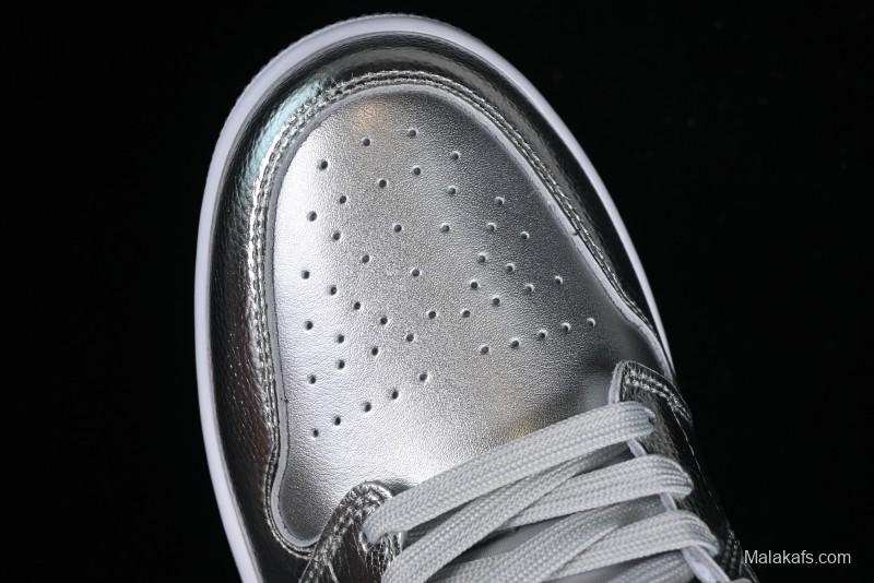 Nike Air Jordan 1 Low "Metallic Silver" Casual Sneakers with Metallic Finish - FN5030-001
