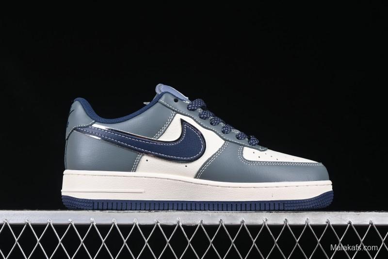 Nike Air Force 1 '07 Low Supreme Casual Sneakers in Grey Blue with Red Swoosh - XZ6188-382