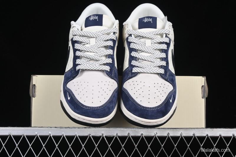 Nike SB Dunk Low Stussy Collaboration Black Blue Suede Anniversary Custom Low-Top Casual Skate Shoes - XS1086-013