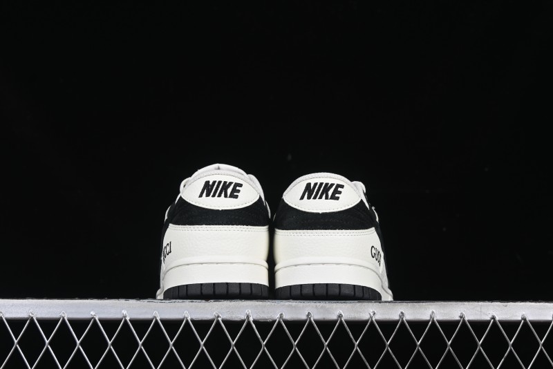 Nike SB Dunk Low Gucci Collaboration Black White Lettering Anniversary High-End Custom Low-Top Casual Skate Shoes - DJ2024-098