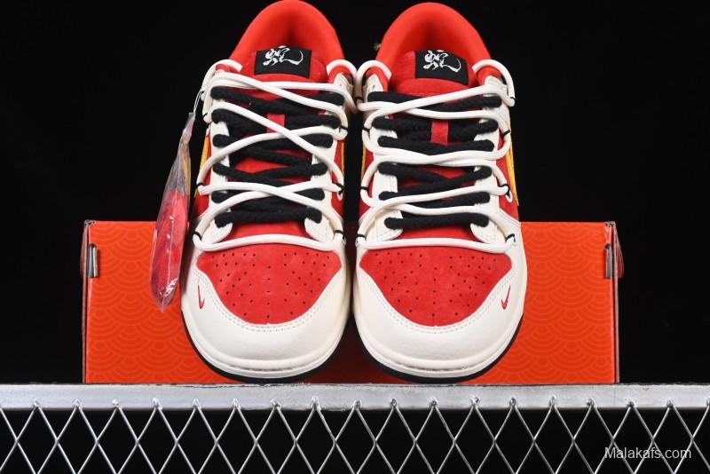 Nike SB Dunk Low Year of the Snake Series Beige Red Yellow Swoosh Anniversary Custom Low-Top Casual Skate Shoes - YX5066-265