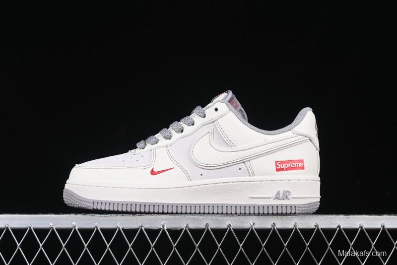 Nike Air Force 1 '07 Low Supreme Collaboration Beige Grey with Red Swoosh Casual Sneakers - BB7518-011