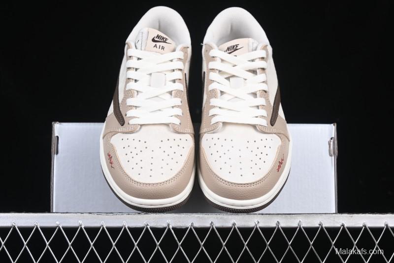 Nike Travis Scott x Fragment Design x Air Jordan 1 Low OG SP AJ1 Snake Year Limited Brown Snake Print Low Top Casual Sneakers - DM7866-074