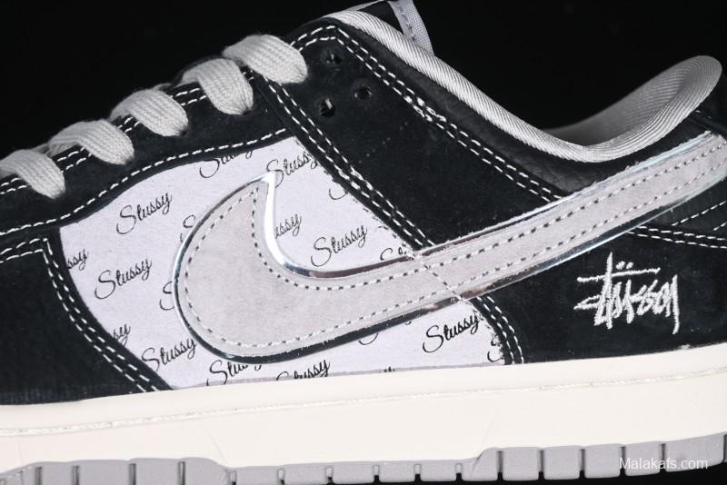 Nike SB Dunk Low Stussy Collaboration - Black Grey Pig Leather Anniversary Custom Edition Low-Top Casual Sneakers - XX3168-008