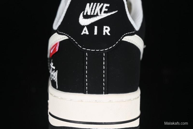 Nike Air Force 1 '07 Low Stussy Collaboration - Beige Black with Red Tab Low-Top Casual Sneakers - SJ6698-014
