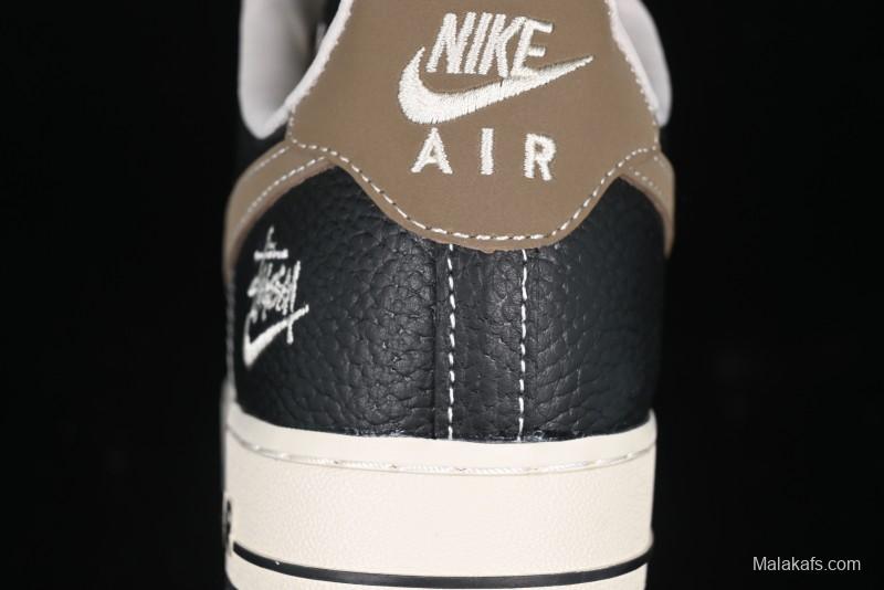 Nike Air Force 1 '07 Low Stussy Collaboration Black Leather & Gum Sole Low-Top Casual Sneakers - CH6336-519