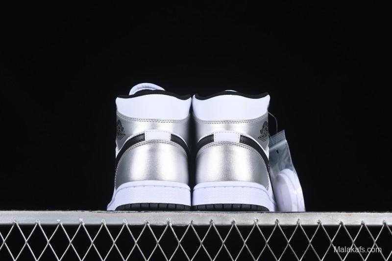 Nike Air Jordan 1 Mid AJ1 Basketball Shoes in Black White Silver - DQ8423-103