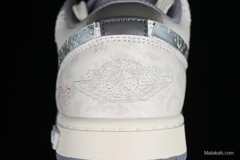 Nike Air Jordan 1 Low AJ1 Panda Prank Modern Gray Floral Low-Top Casual Sneakers - 553560-053
