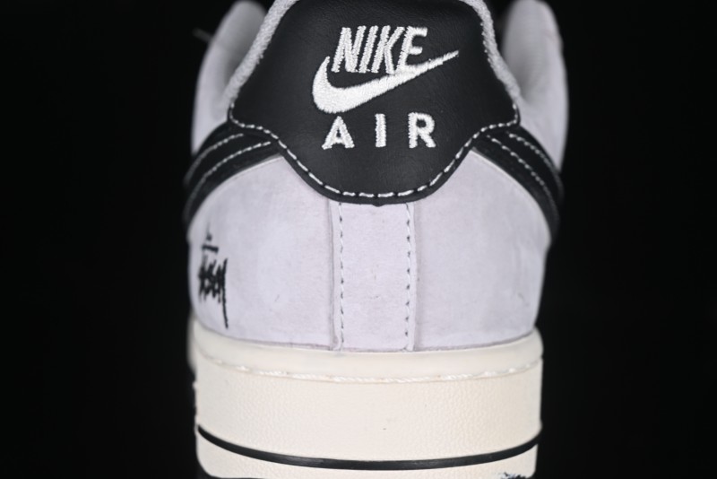 Nike Air Force 1 '07 Low Stussy Collaboration Silver Trim Black Swoosh Low-Top Casual Sneakers - XZ6188-912