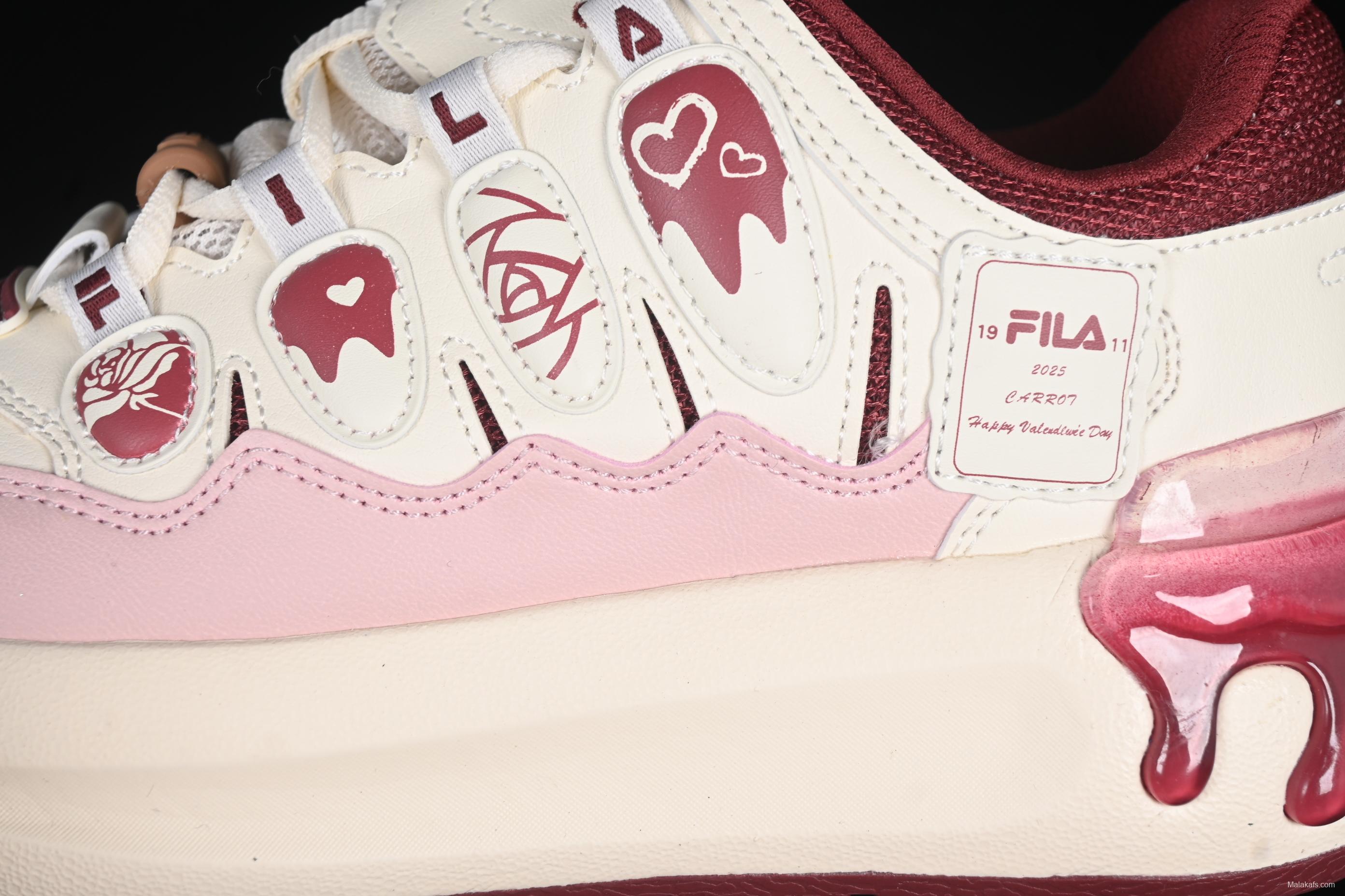 FILA x Artist Series – Limited Edition Drip Detailing Sneakers in Cream & Burgundy