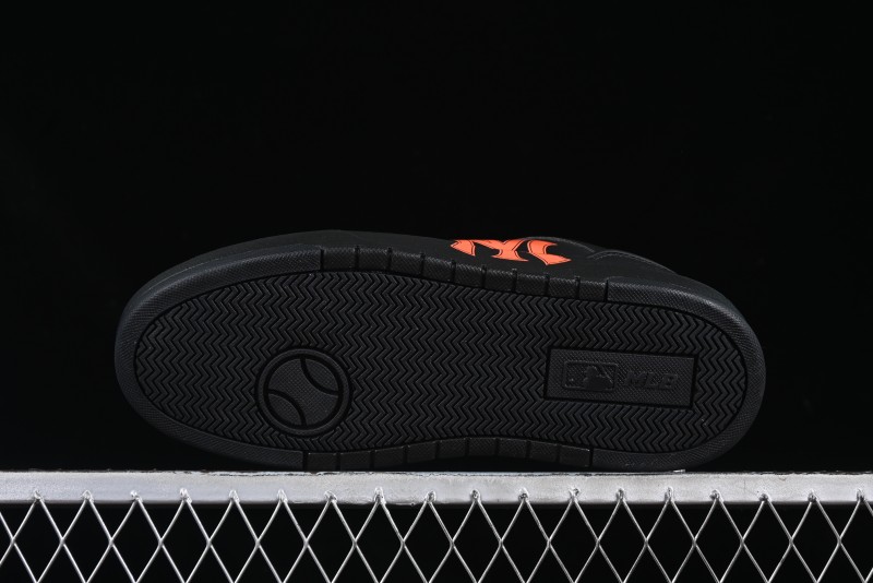 NY Yankees Black Leather Sneakers – Bold Orange Logo Edition
