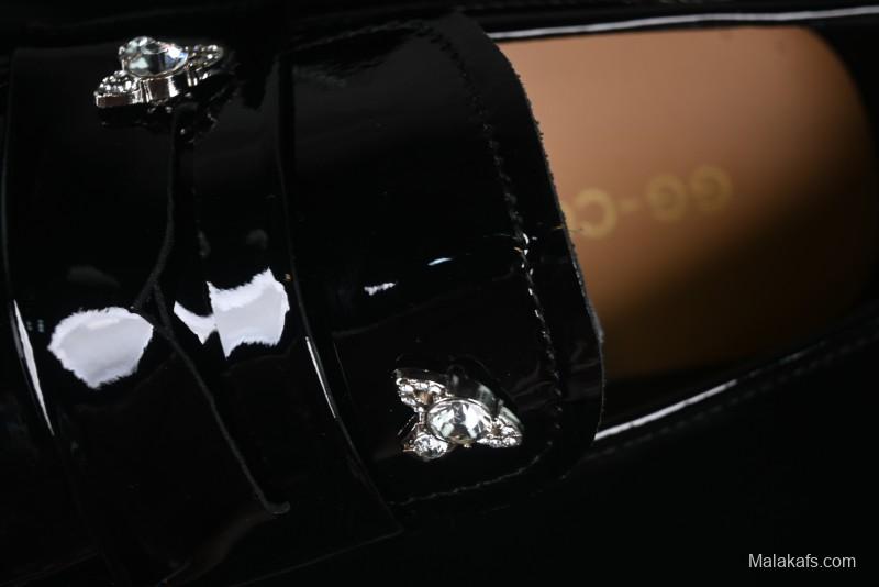 Black Patent Chunky Platform Loafers with Metal Embellishments