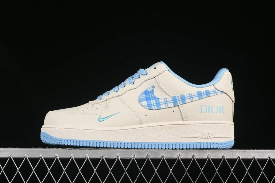 Nike Air Force 1'07 Low Dior Collaboration Beige Blue Checkered Casual Sneakers - KK1988-072