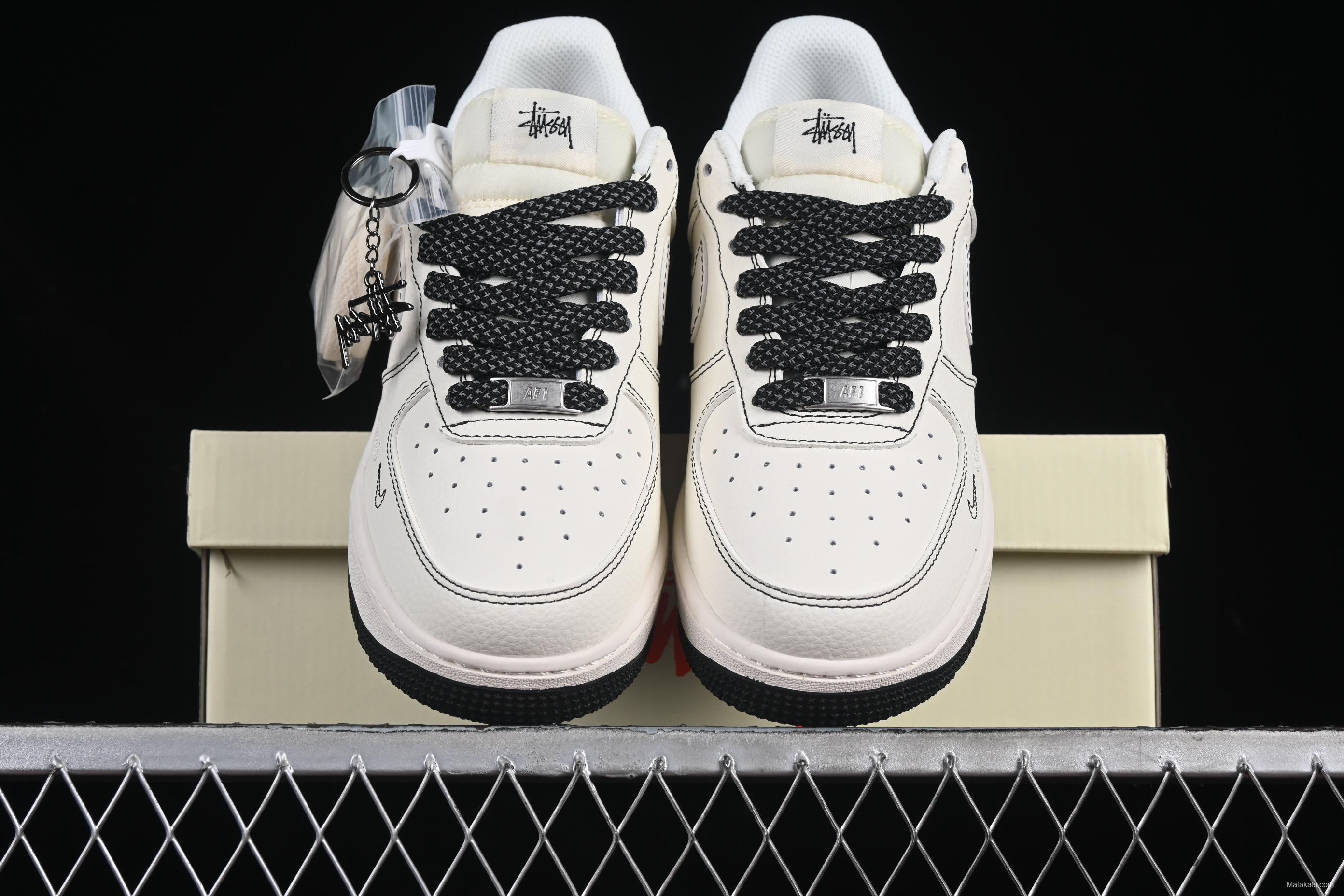 Nike Air Force 1 '07 Low Stussy Collaboration Black Swoosh Casual Sneakers - HH7518-062