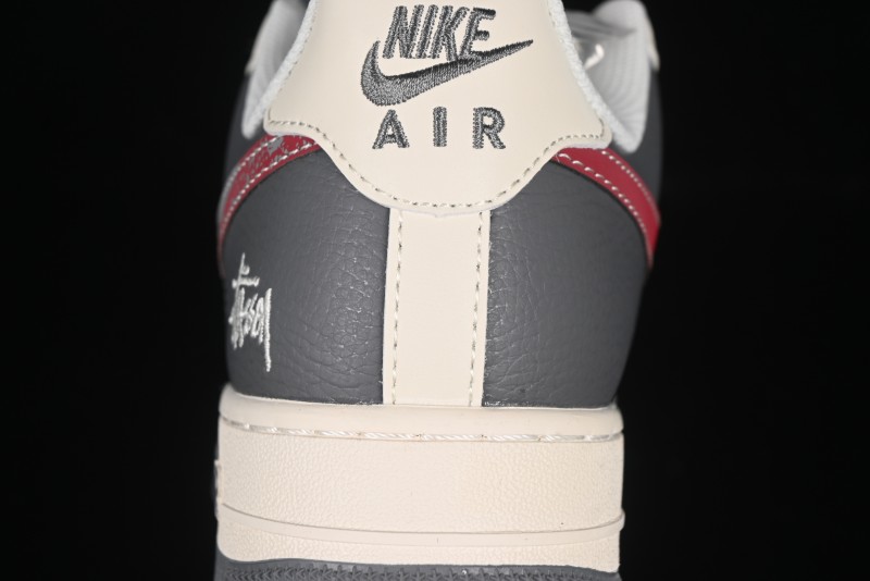 Nike Air Force 1 '07 Low Stussy Collaboration Render Red Swoosh Casual Sneakers - XS1958-573