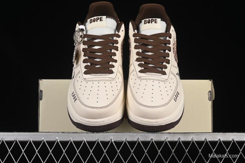 Nike Air Force 1 '07 Low Bape Collaboration Beige Camo Casual Sneakers - DF0188-052