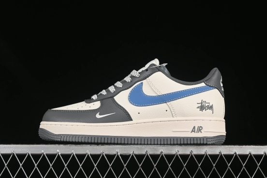 Nike Air Force 1 '07 Low Stussy Collaboration Light Grey Sky Blue Swoosh Casual Sneakers - XS1958-574
