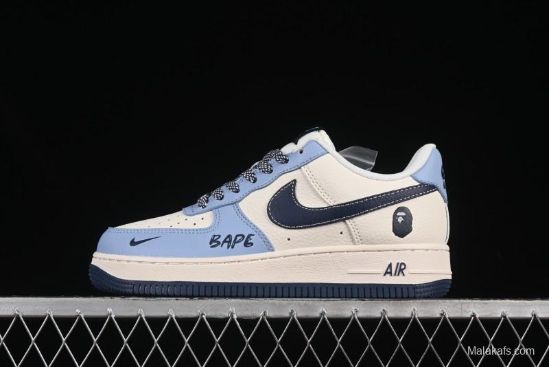 Nike Air Force 1 '07 Low Bape Collaboration Light Blue Swoosh Casual Sneakers - XS1958-554