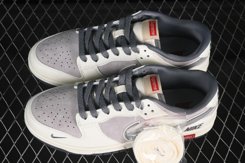 Nike SB Dunk Low Supreme Collaboration Triple Swoosh Cream Grey Low-Top Casual Skate Shoes - SC9207-408