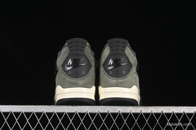 Nike Undefeated x Air Jordan 4 OG Sneakers in Olive Green Suede with Orange and Black Accents - IB1519-200