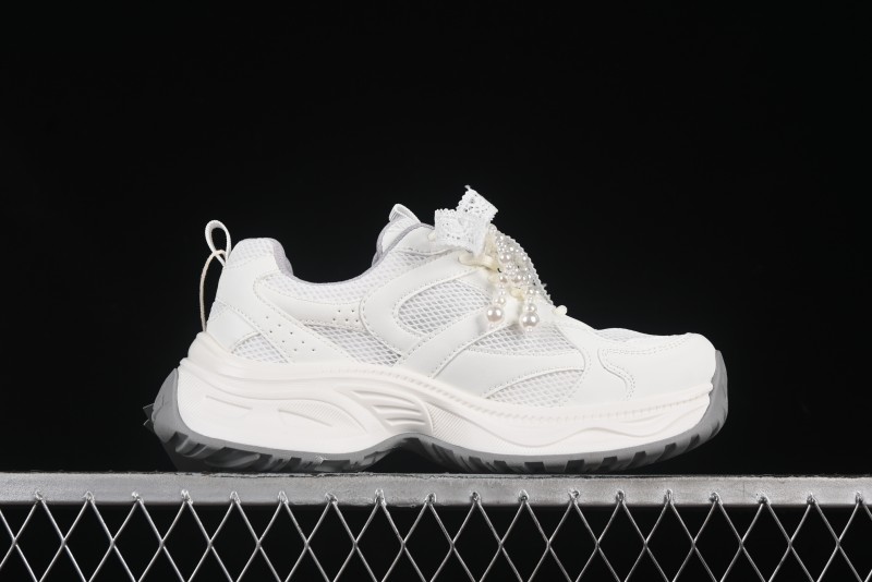 GG-CC Lace Pearl Chain Casual Platform Dad Shoes - 250310 White