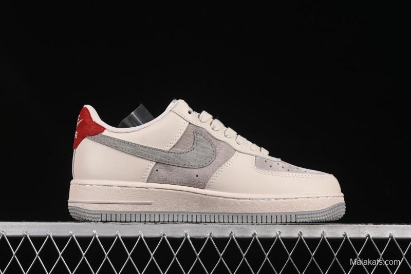 Nike Air Force 1 '07 Low LV Collaboration Beige Grey Snake Swoosh Casual Sneakers - XX3168-130