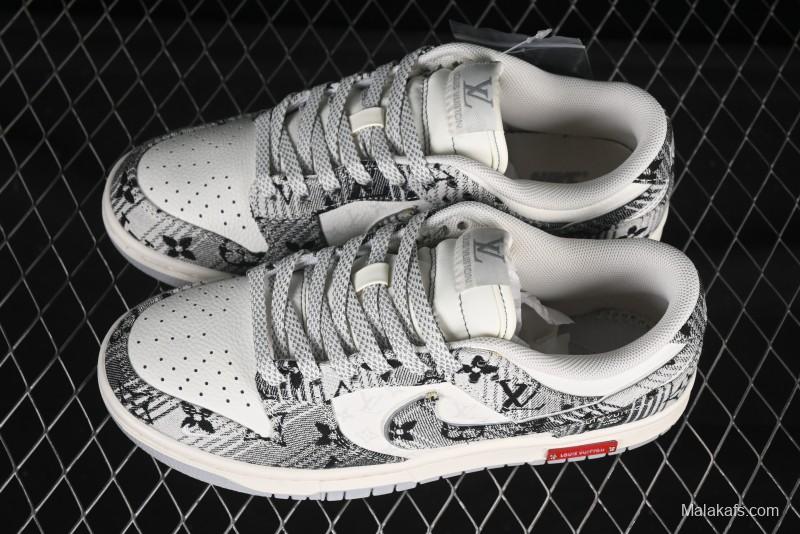 Nike SB Dunk Low LV Collaboration Grey Denim Anniversary Custom Low-Top Casual Skate Shoes - SC9772-807