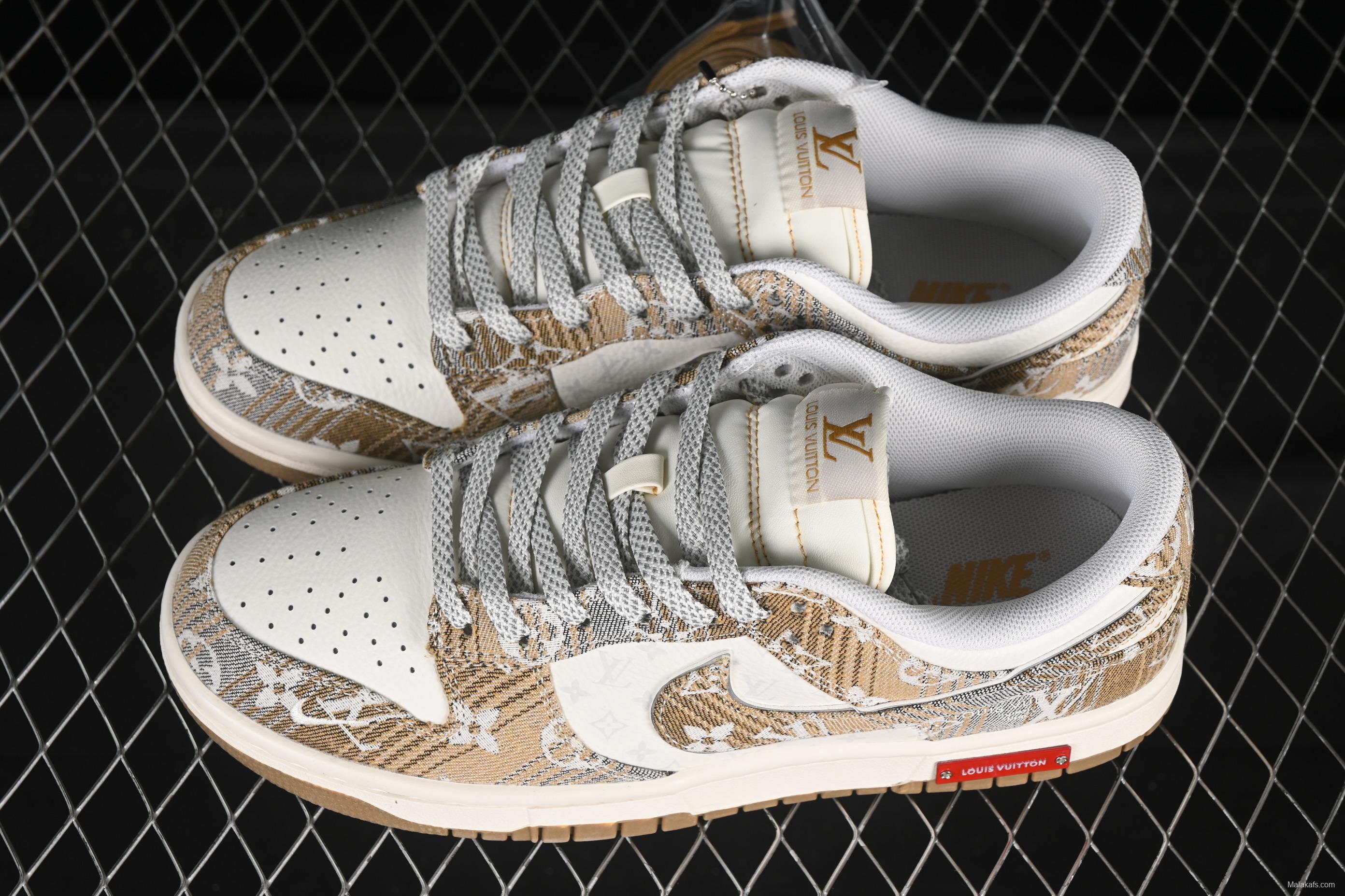 Nike SB Dunk Low LV Collaboration Khaki Grey Anniversary High-End Custom Low-Top Casual Skate Shoes - SC9772-810