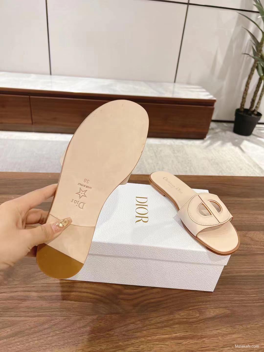 2025 Dio Ivory Leather Slippers LY00260