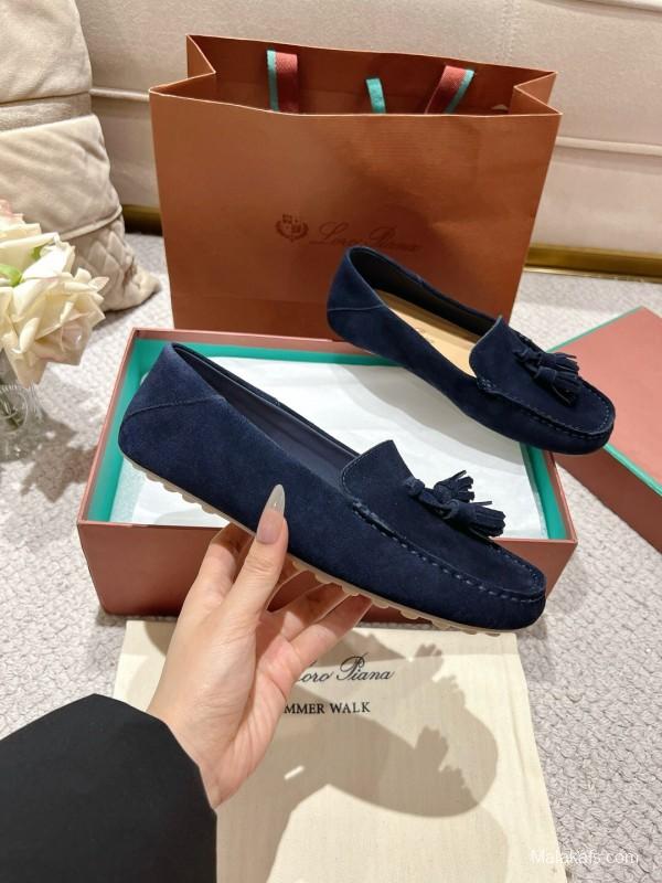 2025 Women Le Parmentier Navy Suede Loafers Tassel LY00391