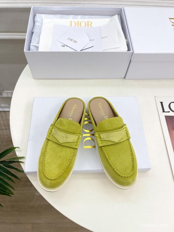 2025/Women Dior Yellow Suede Casual Slip-On Loafers Handmade LY00360(F)