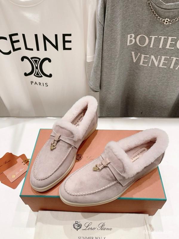2024 Women LP Beige Suede Shearling Loafer MJ00300