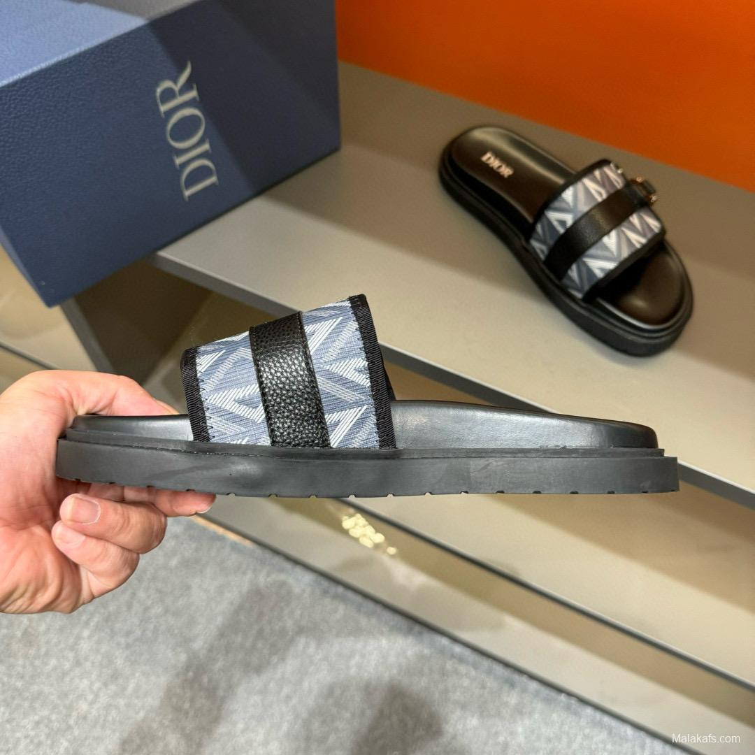 2024 Slippers Dior Blue Black Leather Slippers