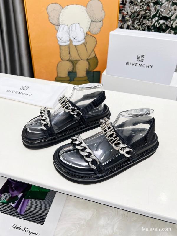2025 Women Givenchy Black Transparent Rubber Sandals Chain Detail LY00260