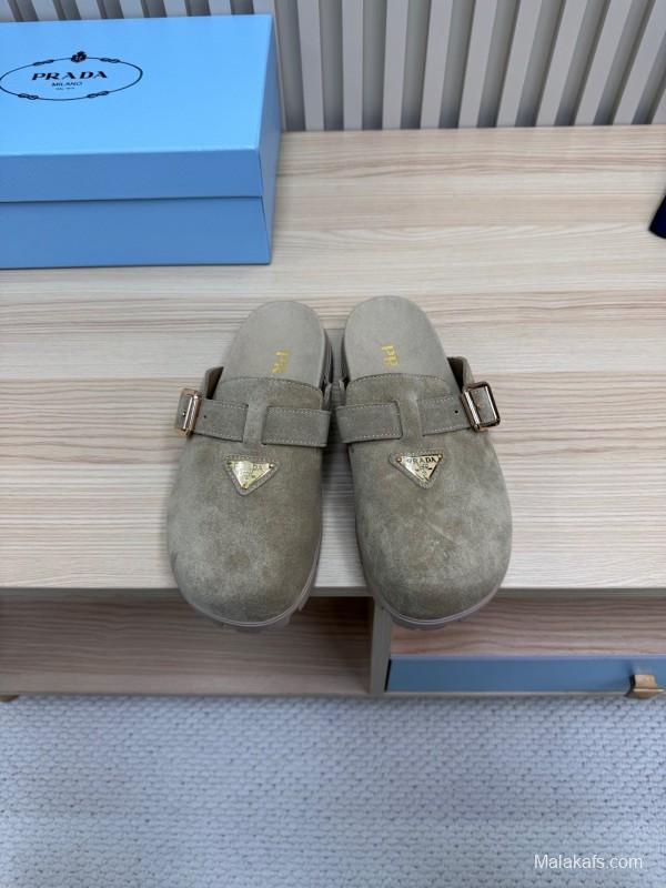 2025 Prada Grey Suede Slippers LY00280