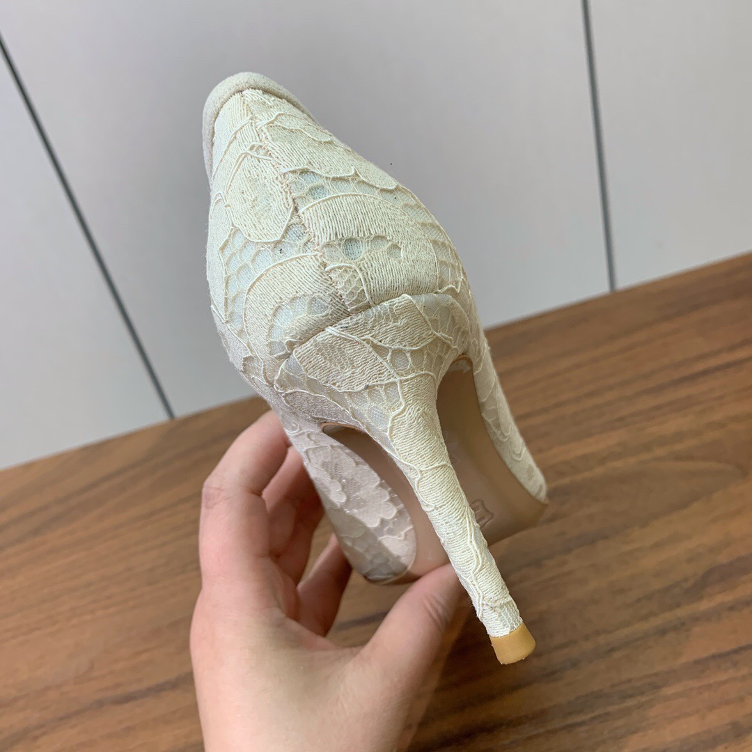 2025 Women Gianvito Rossi White Lace Leather Pumps KFY00280