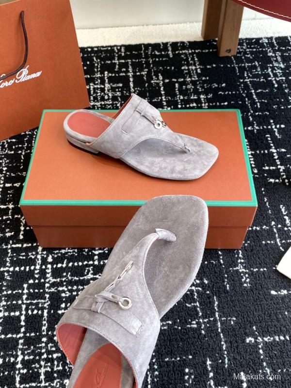 2025 Women Le Parmentier Grey Suede Thong Sandals KFY00280